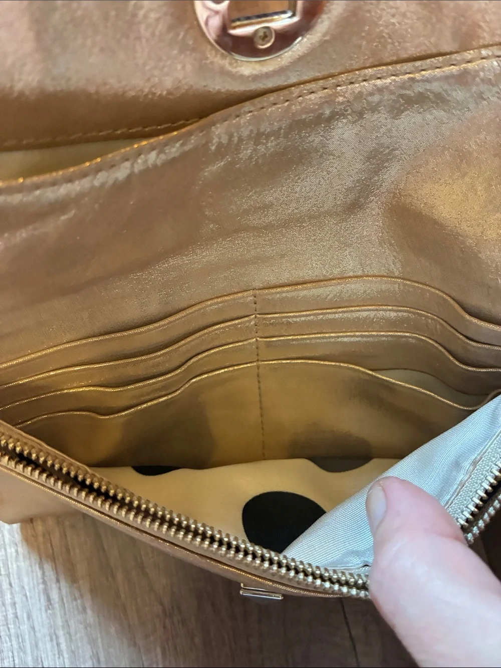 Kate Spade- Women’s Leather- Gold/Metallic Clutch W/Signature Twist Lock